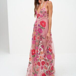 For Love And Lemons Pink Halter Maxi Sundress